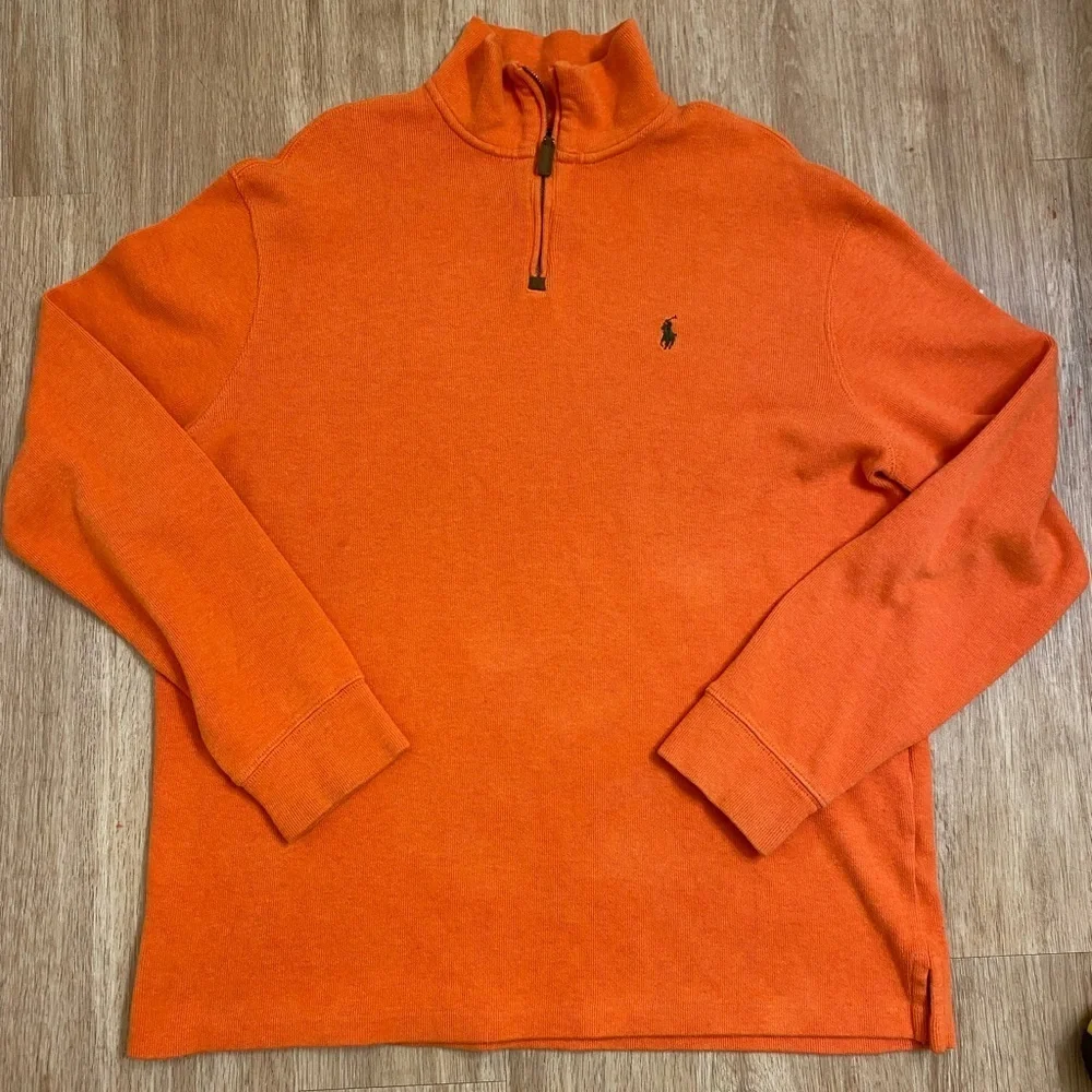Ralph Lauren Men's Bright Orange Zip-Up Sweater